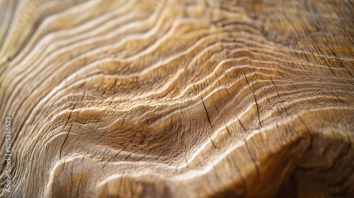 A close-up texture of white oak, showcasing its light beige and warm brown tones. The grain is bold and wavy, with visible rings and knots, giving the surface a slightly rough. photo