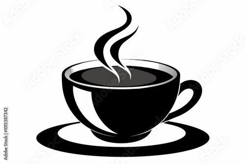 3d hot tea, silhouette black color vector illustration