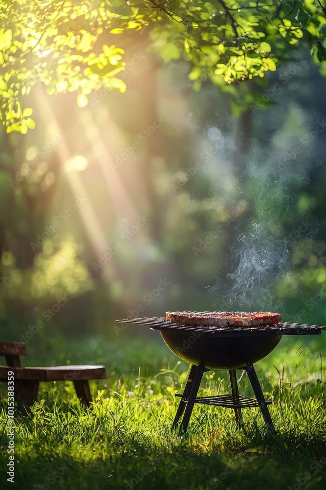barbecue grill in the garden. Selective focus barbecue grill in the garden. Selective focus