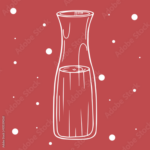 Hand drawn illustration of cooked Egg Nogg in a glass jug. Vector illustration of a Christmas drink in a glass container. Egg Nogg in a jug.