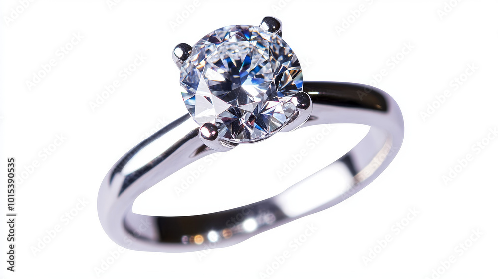 A sparkling diamond ring, isolated on a white background.