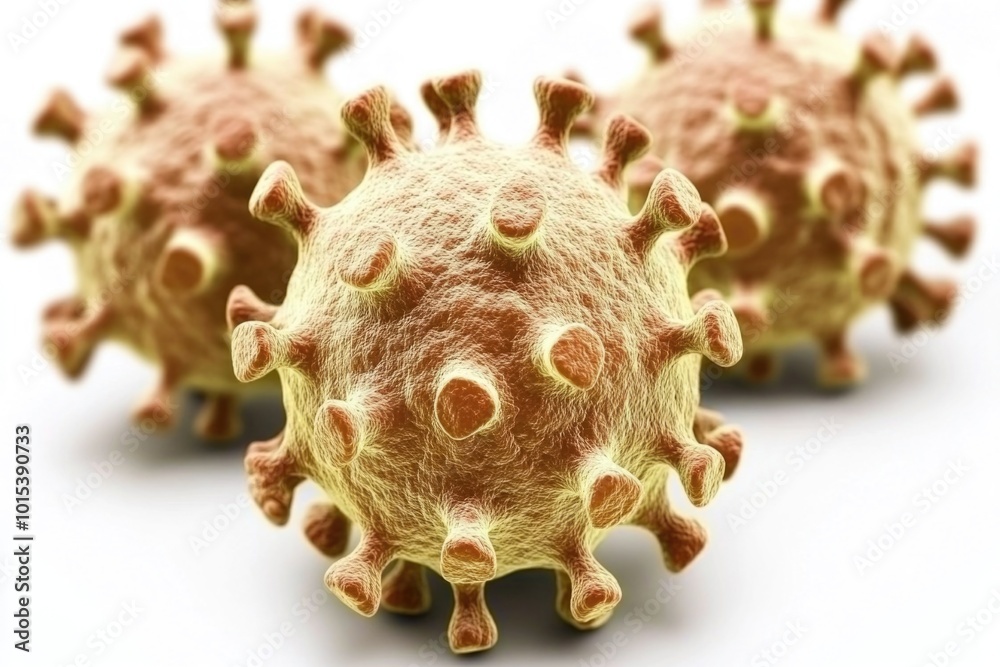 Fototapeta premium Detailed close-up of coronavirus cells on white background