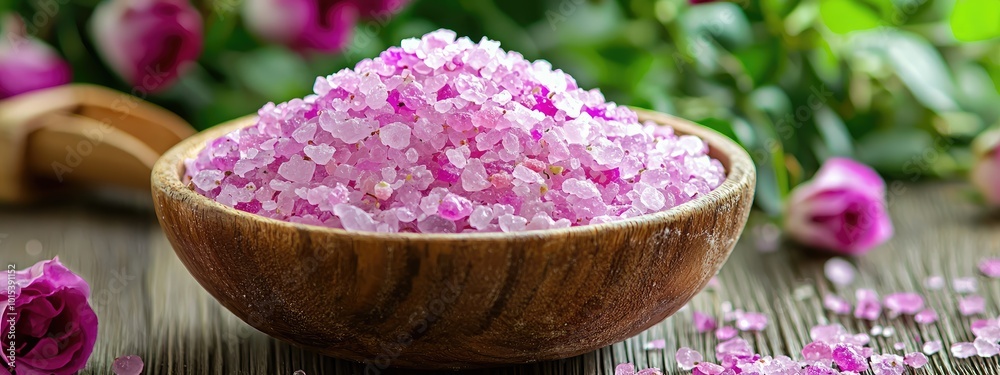bath salt with rose scent. Selective focus bath salt with rose scent. Selective focus