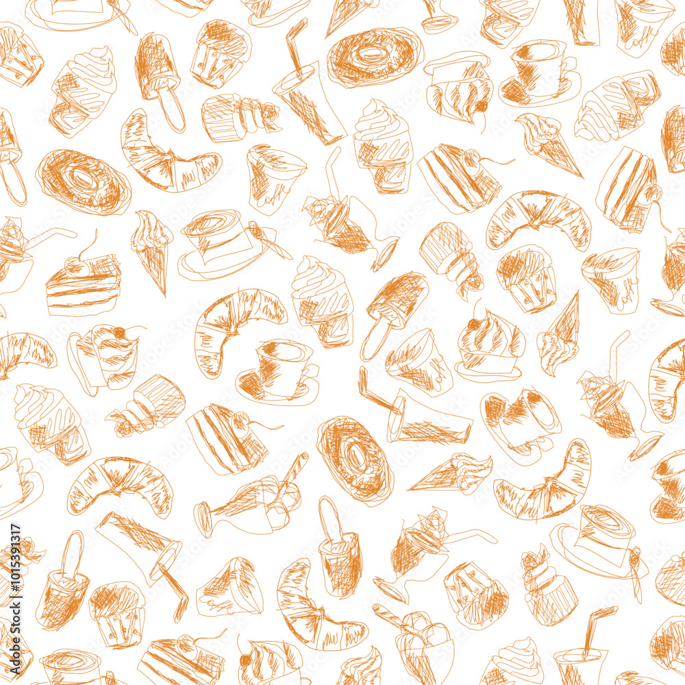 Seamless pattern with drinks an desserts art print for textile, paper, wallpaper decor design food kitchen cafe restaurants
Seamless pattern with drinks an desserts art print for textile, paper, wallpaper decor design food kitchen cafe restaurants