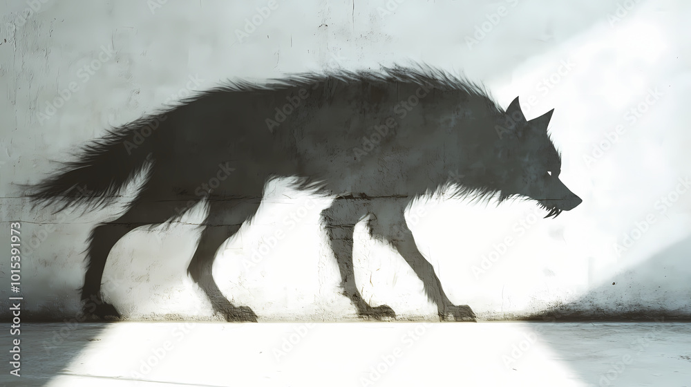 Scary wolf shadow appearing on white wall. Shadow Beast. Illustration Scary wolf shadow appearing on white wall. Shadow Beast. Illustration