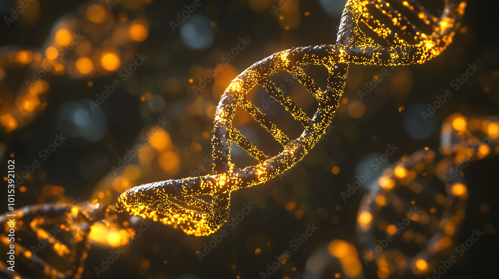 A DNA hologram on a dark background symbolizes science, medicine, and biotechnology