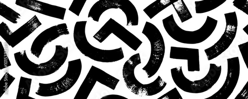 Naive style geometric seamless pattern with curved, half circles and triangle lines. Bold brush drawn round lines.