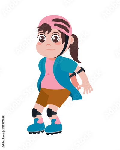 cartoon cute girl riding roller skates