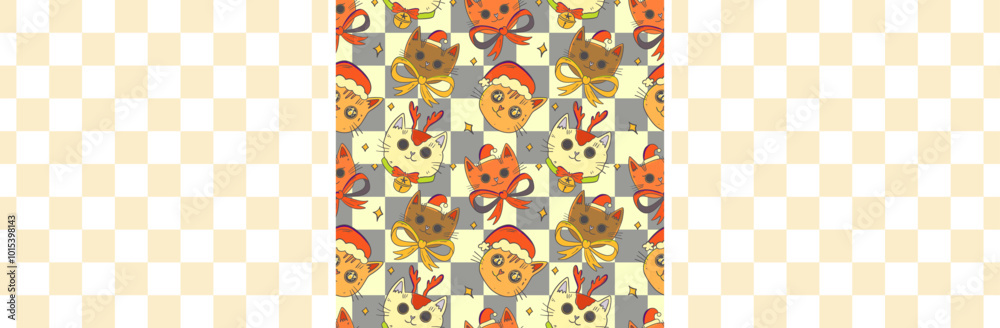 Cute Christmas Cats Seamless Pattern
