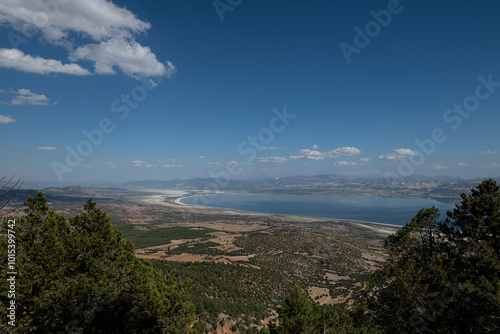 A high mountain view of Lake Burdur in Turkey. Drying Lake Burdur.