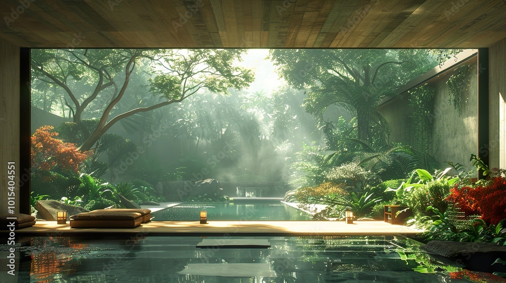 Tranquil Tropical Garden with Pool and Minimalist Design Tranquil Tropical Garden with Pool and Minimalist Design