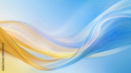 Blue and yellow waves flow gracefully on a gradient background, adding movement and energy. Modern design with smooth curves and vibrant colors, perfect for creative projects