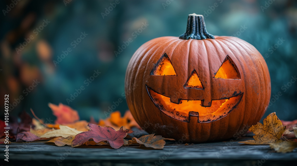 Halloween jack o lantern. Pumpkin on an autumn background Halloween jack o lantern. Pumpkin on an autumn background