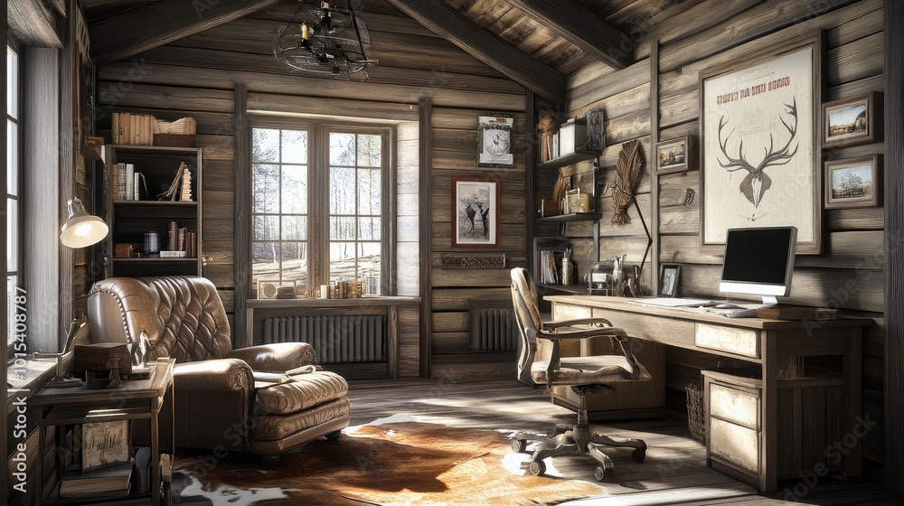 A 3D render of a rustic home office created with 3DS Max A 3D render of a rustic home office created with 3DS Max