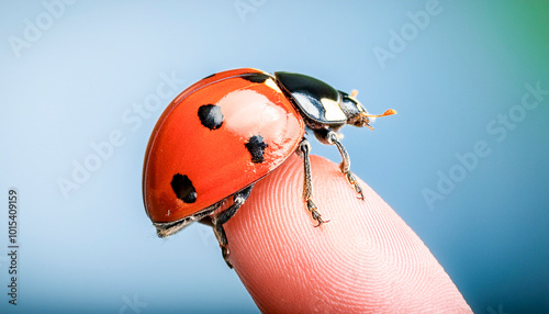 A ladybird on an index finger photo