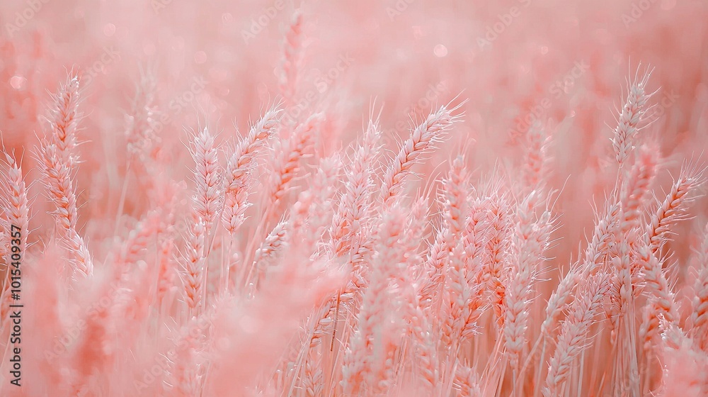 A zoomed-in photo of a green field adorned with pink blossoms, set against a backdrop of vivid magenta clouds A zoomed-in photo of a green field adorned with pink blossoms, set against a backdrop of vivid magenta clouds