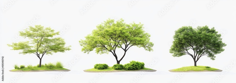Fototapeta premium The contour shapes of nature trees are displayed on transparent backgrounds in 3D