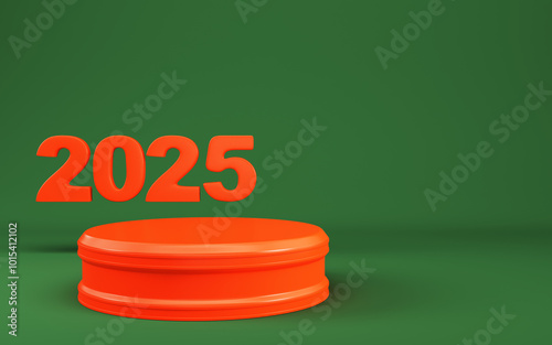 2025 new year digits with podium on green background