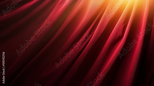 Soft overhead lighting highlights the rich texture of deep burgundy theater curtains, with dramatic folds that evoke an elegant, anticipatory mood for the performance ahead