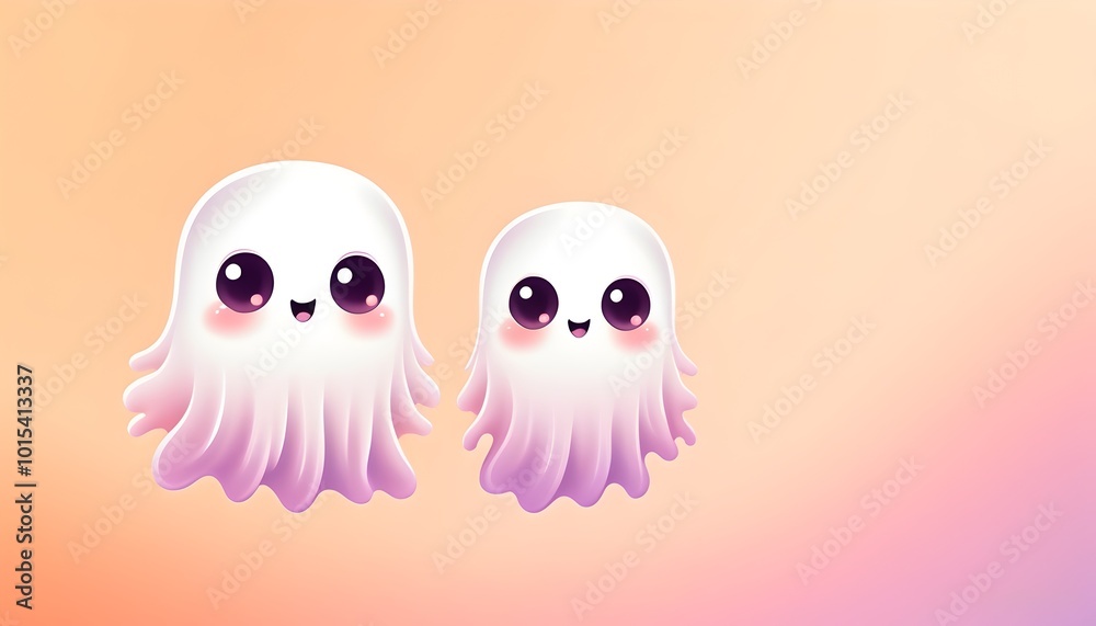 Obraz premium delightful spooky ghosts against a gradient orange backdrop