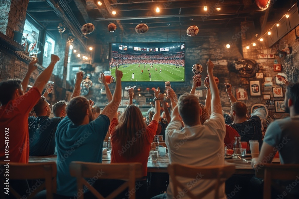A group of people are watching a football game at a bar A group of people are watching a football game at a bar