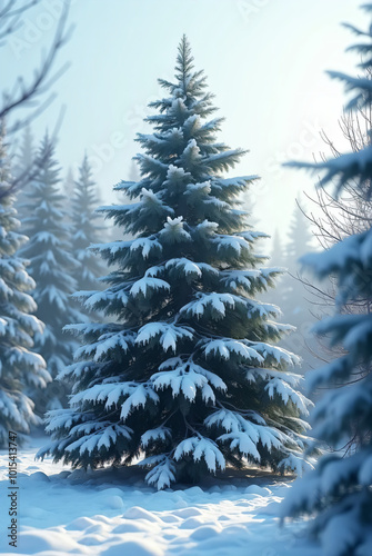 Christmas tree covered in snow