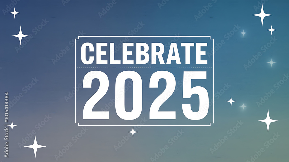 Fototapeta premium White text on blue background New Year 2025 celebration graphic design. 