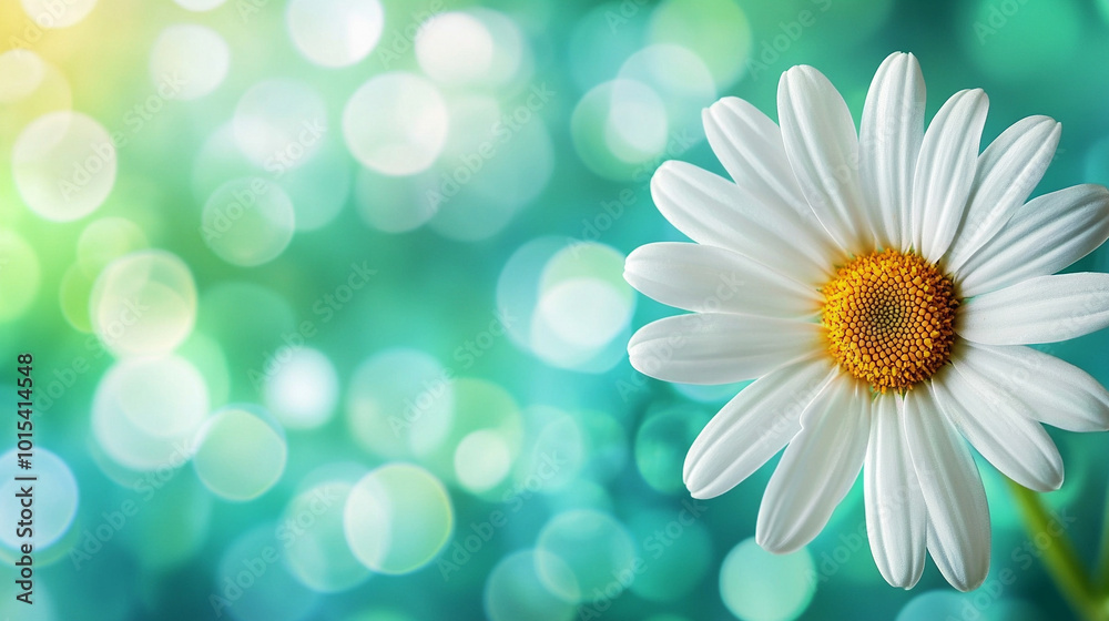daisy flower stands out in a lush garden, symbolizing purity and innocence. The selective focus highlights its delicate petals against a blurred green backdrop