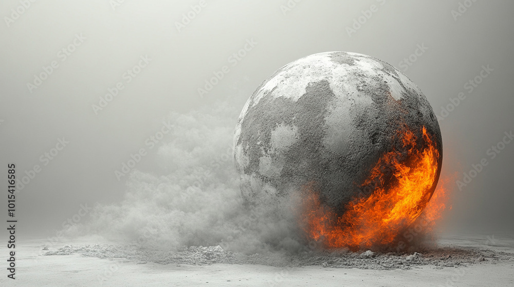Earth's half burning, symbolizing the dire consequences of global warming. This image evokes urgency, highlighting the critical climate crisis and the need for immediate action Earth's half burning, symbolizing the dire consequences of global warming. This image evokes urgency, highlighting the critical climate crisis and the need for immediate action