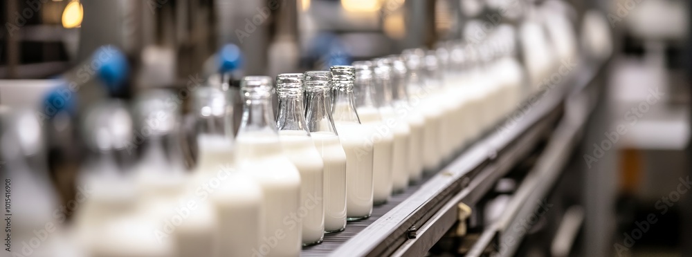 A milk tape for use in the food industry, with food products ready for automatic packaging. Concept for food production with automated equipment. A milk tape for use in the food industry, with food products ready for automatic packaging. Concept for food production with automated equipment.