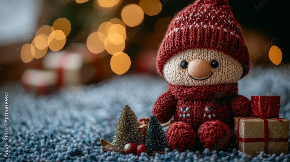 custom made wallpaper toronto digitalChristmas card with snowman and gift boxes on bokeh background. Christmas greeting card. Festive decoration on bokeh background. New Year concept. Copy space.