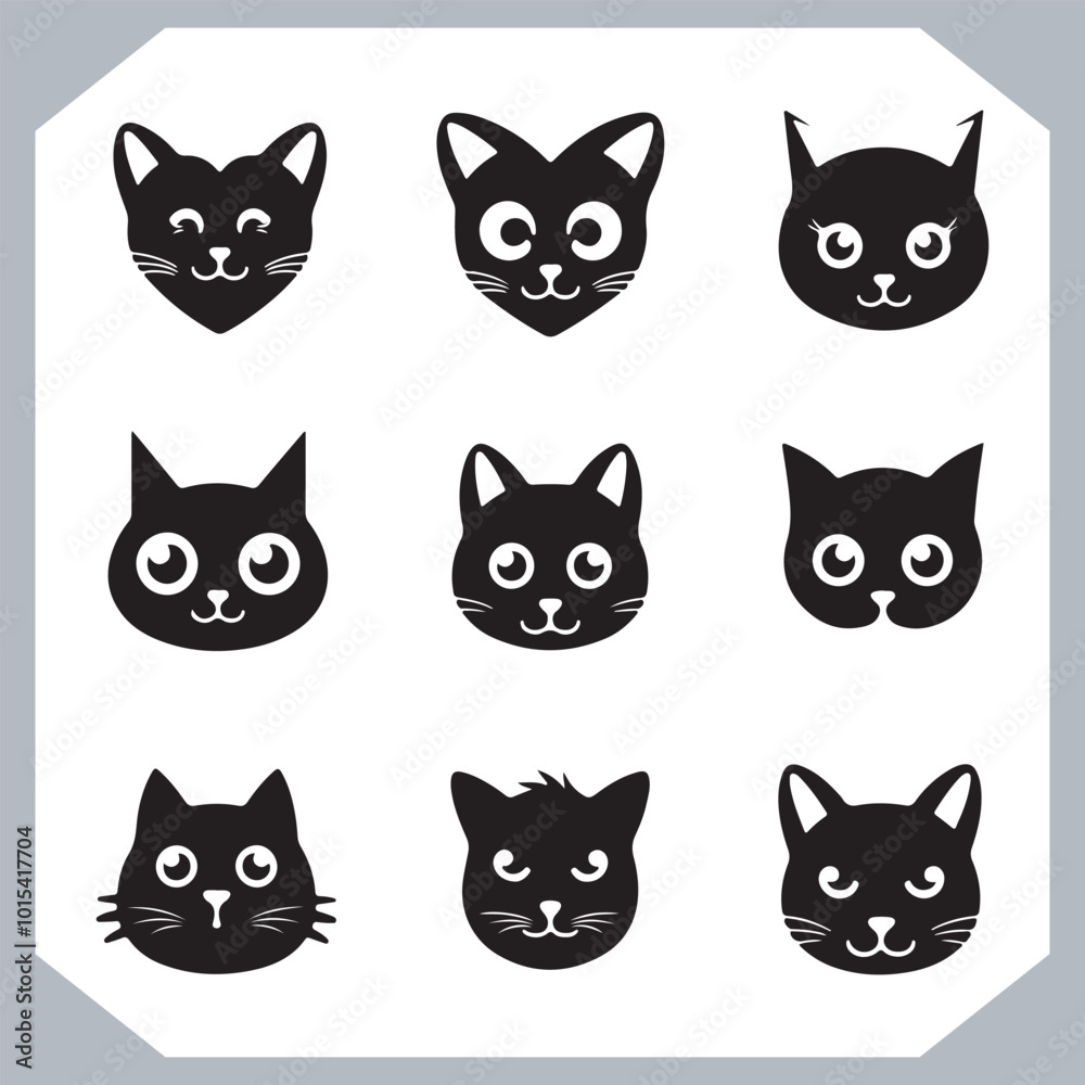 Obraz premium Set of logotype cat silhouette and Cat head collection, collection of silhouette of Cats on white background