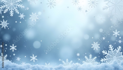 Frosty winter snowflake background in cool blue tones with copy space