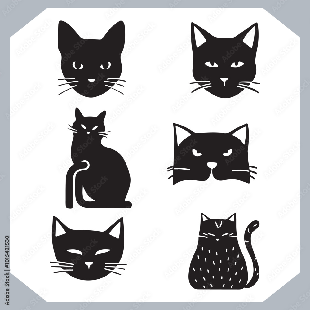 Obraz premium Set of logotype cat silhouette and Cat head collection, collection of silhouette of Cats on white background