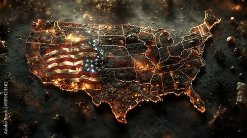 An artistic representation of a map of the United States, adorned with the American flag and decorative elements symbolizing National Loyalty Day