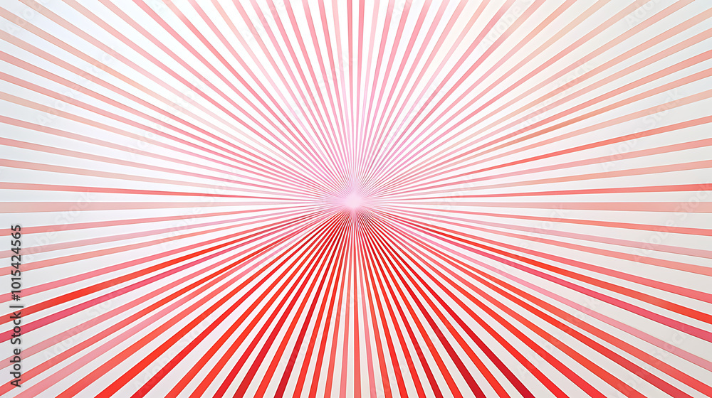 Fototapeta premium a symmetrical pattern of red and pink lines converging towards a central point on a white background. The lines create a sense of depth and perspective