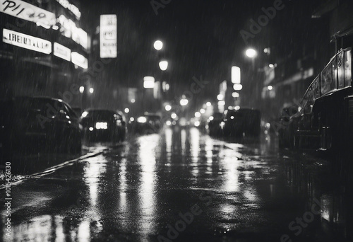 Noir movie, night city street under the rain photo