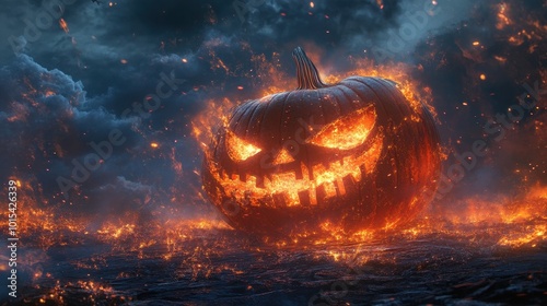 Spooky halloween pumpkin sky concept art illustration