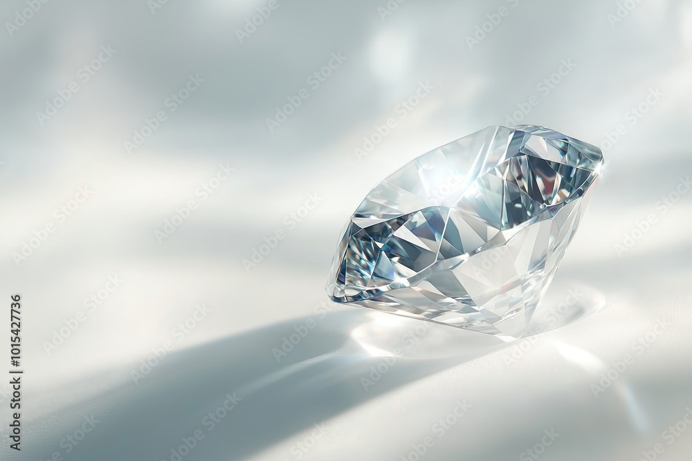 A sparkling diamond reflecting light on a smooth surface in a softly lit environment during daylight A sparkling diamond reflecting light on a smooth surface in a softly lit environment during daylight