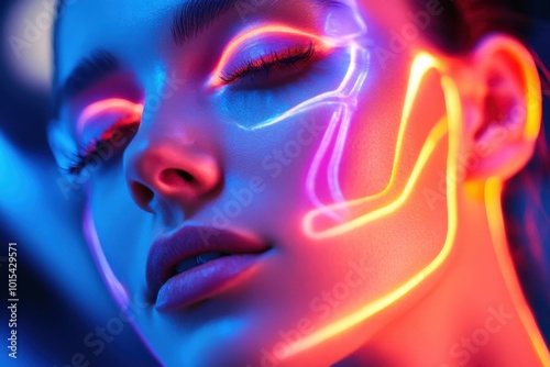 Close-Up of Person with Neon Face Paint in Vibrant Lighting