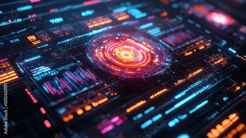 The design of an abstract futuristic technology UI for a holographic digital data chart. Hud,UI for a game background design. Digital data. Stock data.