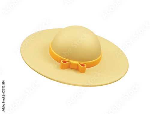 Women's summer straw hat with yellow ribbon illustration icon