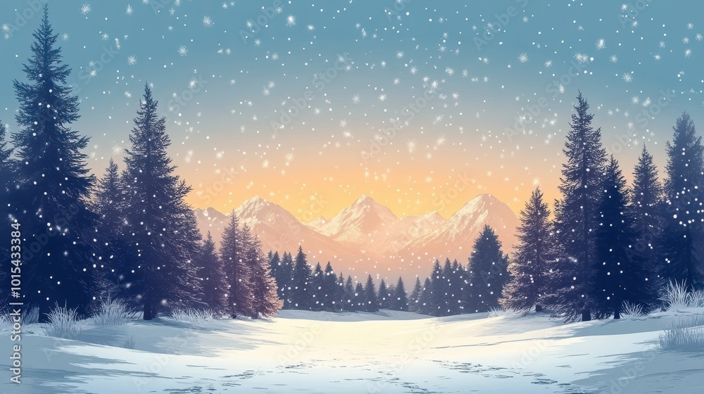 Winter landscape with snow and fir trees as vintage christmas wallpaper Winter landscape with snow and fir trees as vintage christmas wallpaper