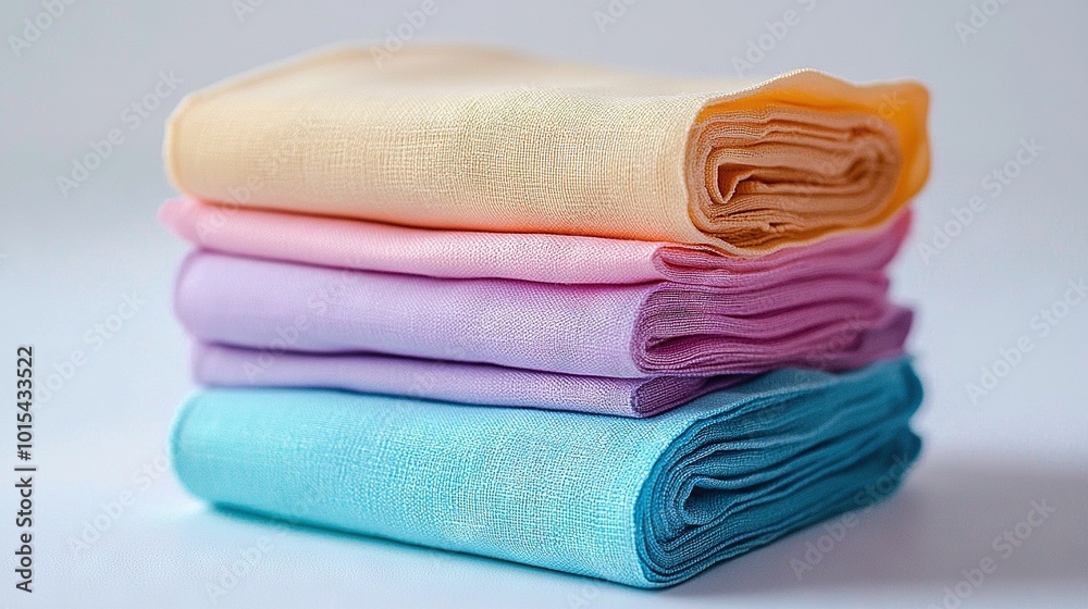 Folded cloths on white table Folded cloths on white table