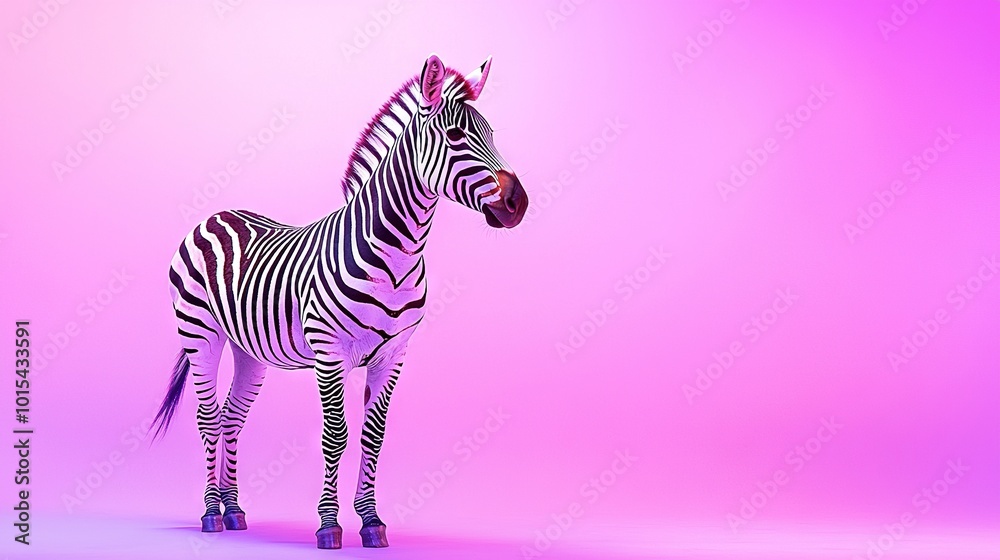 Zebra in pink-purple background with turned head Zebra in pink-purple background with turned head