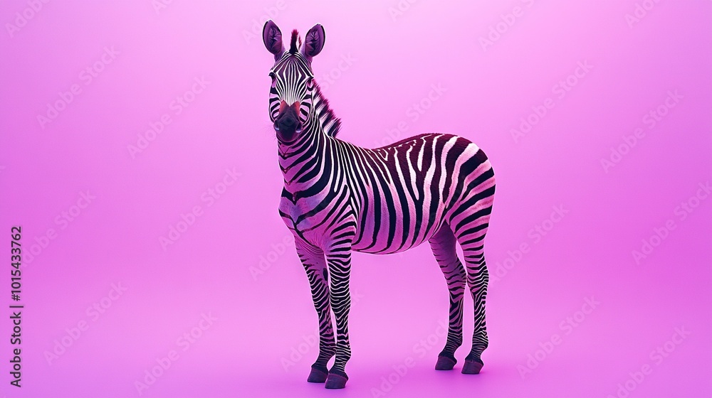 A zebra on a pink background in the center of the image A zebra on a pink background in the center of the image