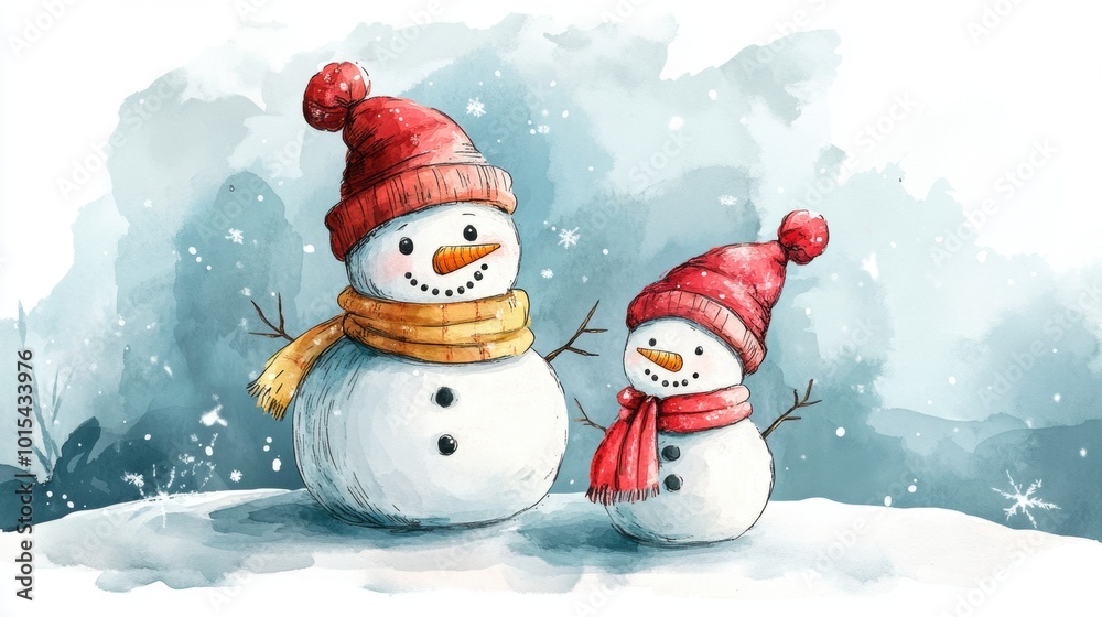 Obraz premium Cute snowman. Winter holiday theme.