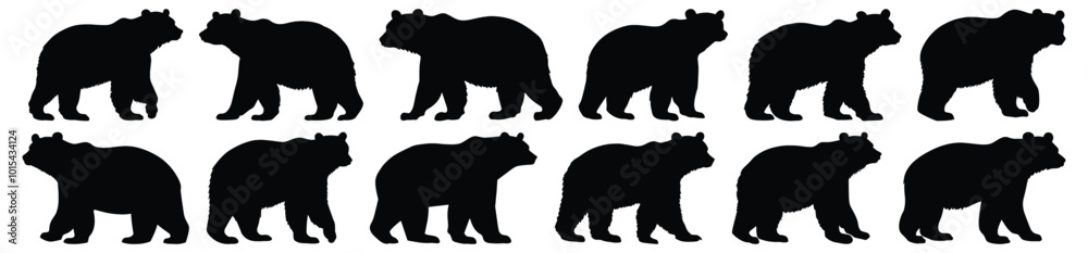 Fototapeta premium Polar bear silhouettes set, bear pack of vector silhouette design, isolated background.
