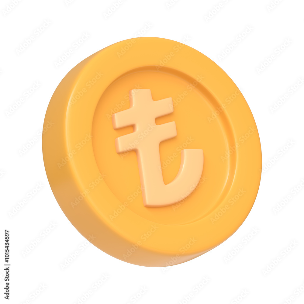 Yellow coin with the Turkish lira symbol, representing finance, economy, and monetary themes related to Turkey. 3D icon, sign and symbol. Side view. 3D render illustration Yellow coin with the Turkish lira symbol, representing finance, economy, and monetary themes related to Turkey. 3D icon, sign and symbol. Side view. 3D render illustration
