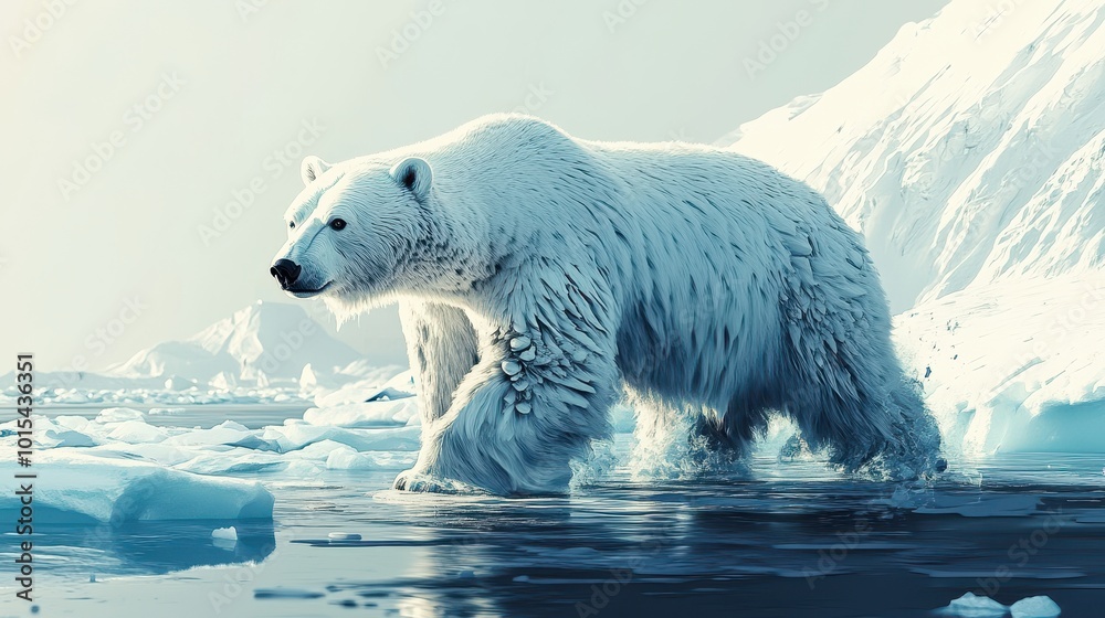Polar bear traversing melting icebergs in Arctic. Generative ai image Polar bear traversing melting icebergs in Arctic. Generative ai image
